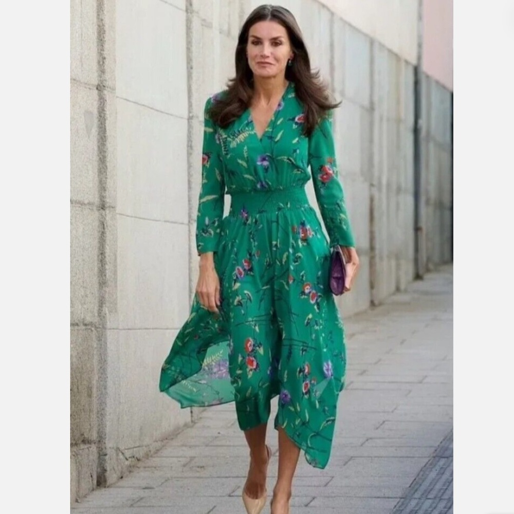 Maje Green Floral Midi Dress
